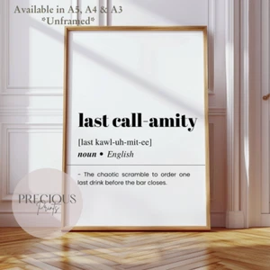 Last Call-amity Funny Bar Kitchen Pub Poster Print / Alcohol Print - Picture 1 of 6