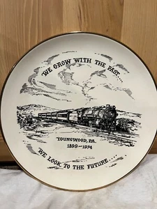 Railroad  Train B&W 9" Plate 1899-1974 Gold rim by Point Marion Youngwood PA - Picture 1 of 1