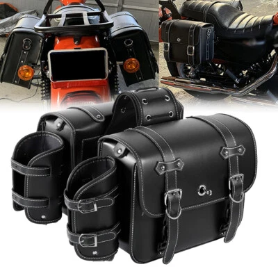 PU Leather Black Side Saddlebag Tool Bags For Honda VTX 1800 N VTX1800C VTX1300C - Image 1 of 4