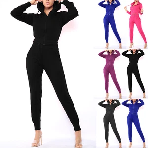 Womens Fleece Hooded Baggy Zip Crop Top Fleece Ladies Loungewear 2Pcs Trousers - Picture 1 of 16