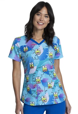 Keroppi Cherokee Scrubs Tooniforms Sanrio V Neck Top TF751 KPPP - Image 1 of 4