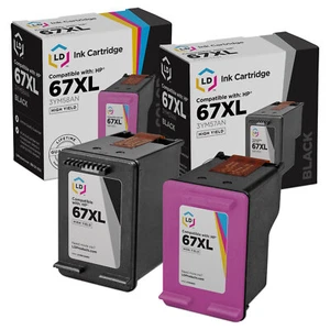 LD Replacements for HP 67XL HY Ink Cartridges: 3YM57AN Black & 3YM58AN Color 2PK - Picture 1 of 8