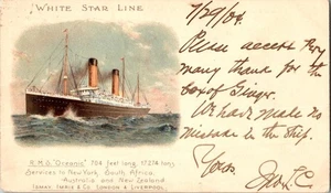 RMS Oceanic White Star Line Vintage Undivided Back PM 1904 color Postcard - Picture 1 of 2