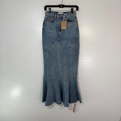 Maxi Falda Denim Reformation Nara Mujer 25 Azul Acampanado Cintura Alta Jeans Larga Nueva Foto 1 de 4