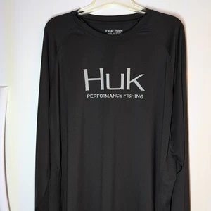 HUK Fishing Long Sleeve Stretch Performance Mens Black Shirt Sz XXLarge  - Picture 1 of 7