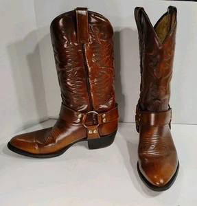 Botas Rudely Mexican Cowboy Western Biker Boots Sz 26 EE Brown Leather 8 M 9.5 W - Picture 1 of 12