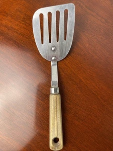 Vintage ECKO FORGE Stainless Steel 9" Short Slotted Spatula Wooden Handle- Read - Picture 1 of 18