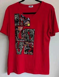 In Love Red Women's T-shirt Size 8-10 Moschino Inspired Felt Feel Raised Graphic - Picture 1 of 19