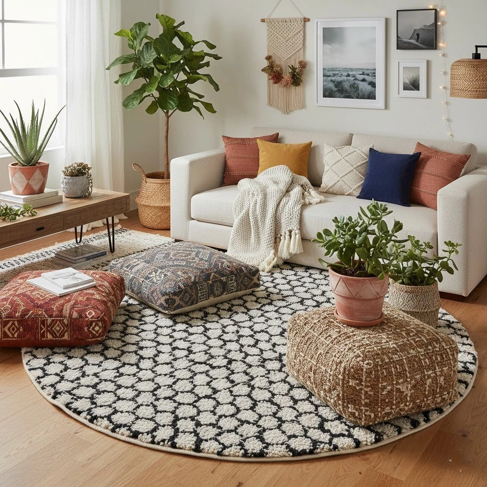 Morocco Handmade Soft Wool Moroccan Rug – Cream Black Beni Ourain Berber Carpet - Image 1 of 4