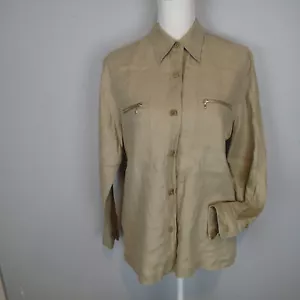 Ralph Lauren Women’s Linen Zip Pocket Shirt tan sz m button down - Picture 1 of 12