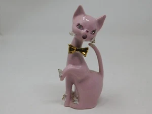 Estatuilla jarrón espagueti gato gatito estrás rosa Lefton años 50 Kitsch MGM - Imagen 1 de 8