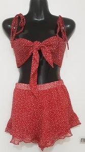 SIZE S WOMEN'S RED WHITE POLKA DOT 'REVERSE' 2 PIECE SET SHORTS & TOP - Picture 1 of 2