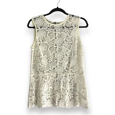 Cabi #800 Talla Mediana Aguja Abierta Encaje Floral Peplum Transparente Tanque Cremallera Expuesta Foto 1 de 4