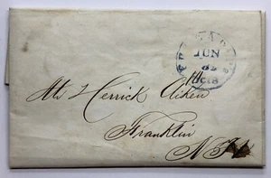 1848 PHILADELPHIA U.S. STAMPLESS COVER BEAUTIFUL WRITING BLUE CANCEL FALL GOODS - Picture 1 of 6
