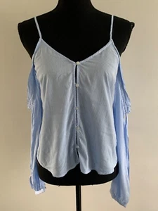 top blouse H&M size 10 blue white stripe v neck 100% viscose womens - Picture 1 of 3