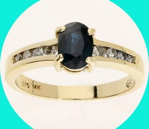 Diamond Sapphire Birthstone Ring 14K Yellow Gold 1.20CT Size 6 1/2 - Picture 1 of 8