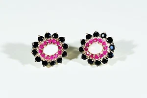 Designer 925er Silber OHRCLIP mit Opal Cabochon + Saphir e + Rubin e - Picture 1 of 5