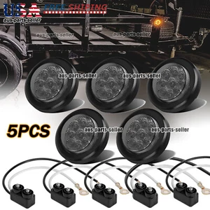 5pcs 2" DOT Smoked Round Trailer 9LED Marker Light Amber w/ Grommet for Truck RV - Picture 1 of 12