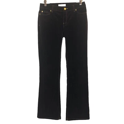 Women’s SZ 4 MK Brown Velvet Gold Trim Contrasting Stitch Flare Pants Boho - Image 1 of 4