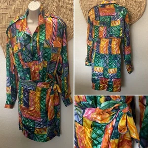 Vintage 80s 90s Adam Douglass Adrianna Papell 100% Silk Wrap Dress  Womens - Picture 1 of 11