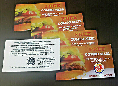 X5 BURGER KING VOUCHERS -FREE- ANY COMBO MEAL - NO EXP • 8.99$