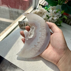Unique Natural Agate HandCarved Moon Quartz Crystal Carving Reiki Healing 6th - Foto 1 di 6