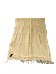 ESKANDAR Yellow Blue Linen Silk Stripe Handspun Scarf Large Shawl - Picture 1 of 7