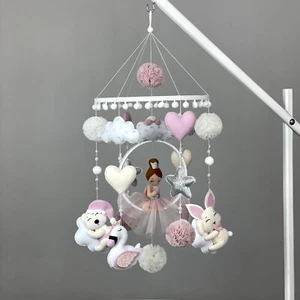 Bambina mobile principessa culla mobile regalo boho feltro appeso bambina asilo nido mobile - Foto 1 di 9