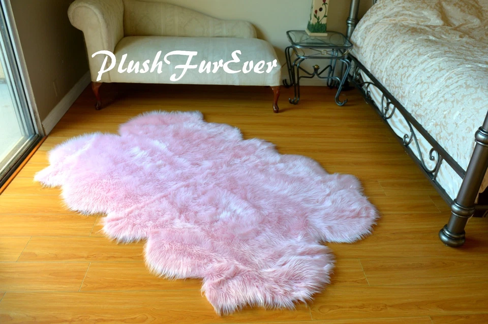 Baby Pink Furry Sheepskin Nursery Fur Rug 4' x 6' 4*6 - Image 1 of 4