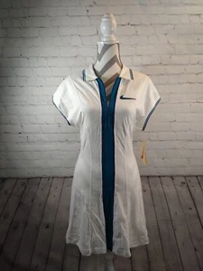 Neu mit Etikett Deadstock weiß, marineblau, blau Nike 1997 Tenniskleid mit Reißverschluss vorne - Größe XL - Bild 1 von 16