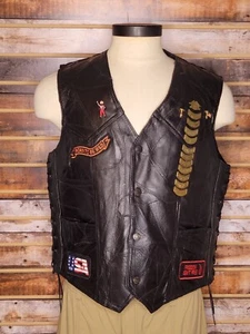 Diamond Plate Buffalo Leather Vest with Harley-Davidson Pins 2007-2017 Size XL - Picture 1 of 7