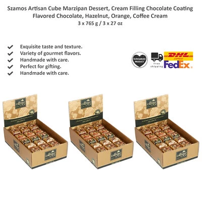 Szamos Artisan Cube Marzipan Dessert, Cream Filling Chocolate Coating, 765gx3 - Image 1 of 4