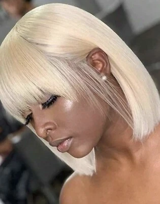 Perruque Synthétique Courte Carré Blond Doré Or Wig Frange Femme 30cm +4 Bonnet - Photo 1/4
