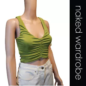 Naked Wardrobe Deep Vee Ruched Crop Top NWOT Green Small - Picture 1 of 7