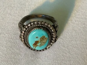 STERLING SILVER NAVAJO TURQUOISE RING SIZE 5.75 5.0G - Picture 1 of 5