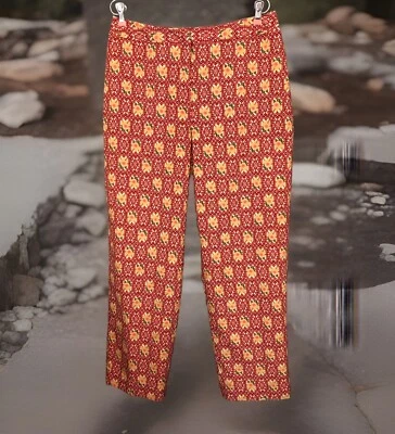 Calça social feminina Talbots tamanho 12 geométrica estampa floral forrada vermelha e amarela - Imagem 1 de 4