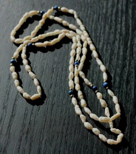   White Freshwater Baroque Pearl, Lapis and Gold Necklace 32 inch   - Picture 1 of 4