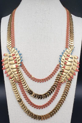 Colar Tory Burch folhas douradas declaração em camadas 24 pol - Imagem 1 de 4