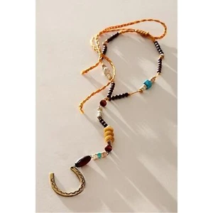 Free People Western Boho Horseshoe Sunscape Long Pendant Necklace in Brass NWT - Picture 1 of 11
