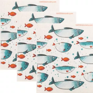 Paños de cocina suecos peces azules escuela conjunto de 3 paños paños ecológicos - Imagen 1 de 6