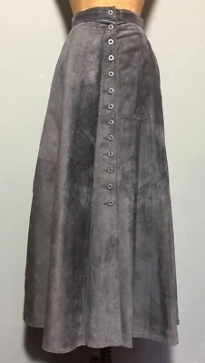 Vintage 1990s Quality 'DANIER' Grey Suede Button Front Skirt W 32" - Image 1 of 4