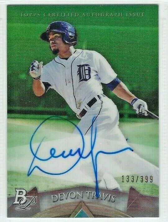 Devon Travis 2014 Bowman Platinum GREEN Ref AUTO RC /399 Tigers Blue Jays - Image 1 of 1
