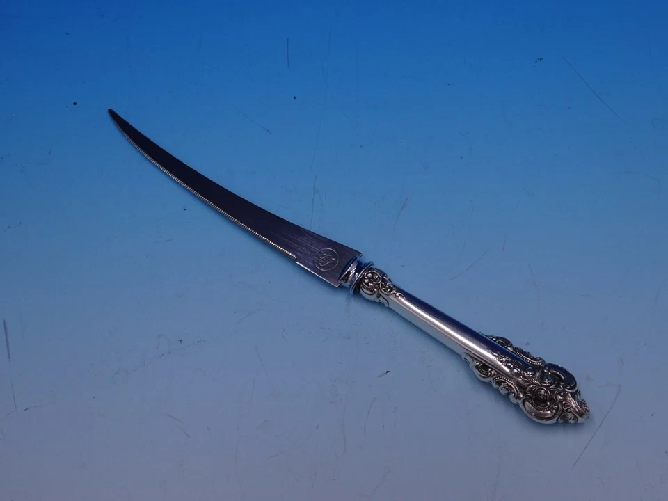 Cuchillo de tomate grande barroco de Wallace de plata esterlina dentado personalizado 7 5/8" Foto 1 de 3