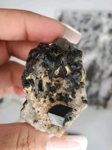 Natural Black QUARTZ Crystal Cluster Specimen Healing  68g W/ Tiny Flourite  - Picture 1 of 14