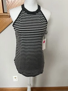 NWT YOGALICIOUS Gray  & White Stripped  Tank Top Athletic Yoga Sz Med M . - Picture 1 of 5