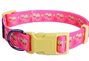 BLEIES CUTE GIRL DOG COLLAR PINK STRAWBERRY LARGE - Picture 1 of 7