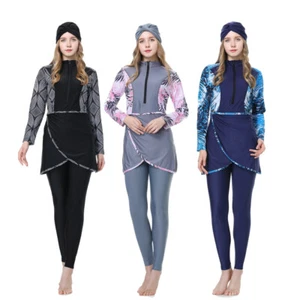 3Pcs Muslim Swimwear Women Long Sleeve Swimsuit Muslimah Swimming Burkini - Picture 1 of 8