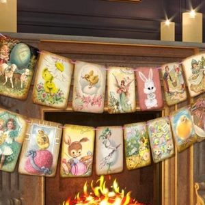 Easter Decorations Vintage Style Easter Day Banner, 15 pcs Easter Hang Bunting - Picture 1 of 6
