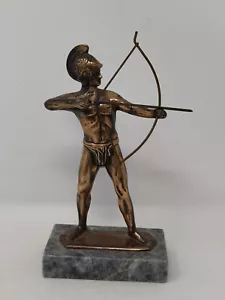 GREEK WARRIOR /ARCHER in COPPER EFFECT on MARBLE STAND approx 7.5" in height - Picture 1 of 5