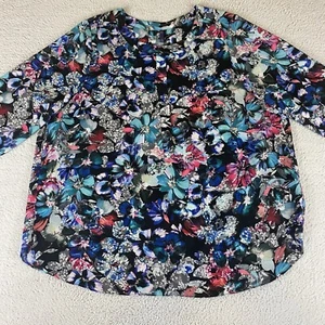 NYDJ Damen Tunika Top Größe 1X Mehrfarbig Blumenmuster Hell Bluse Halbknopf Shirt - Bild 1 von 13